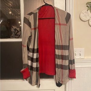 BURBERRY Reversible Zip Front Jersey Cardigan red